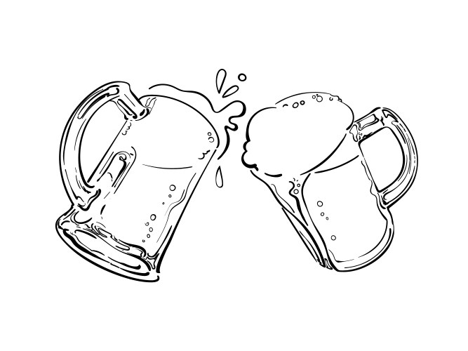 sketch of two toasting beer mugs cheers clinking vector image