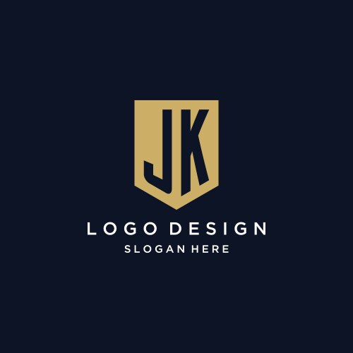 Jk monogram initials logo design with shield icon vector image