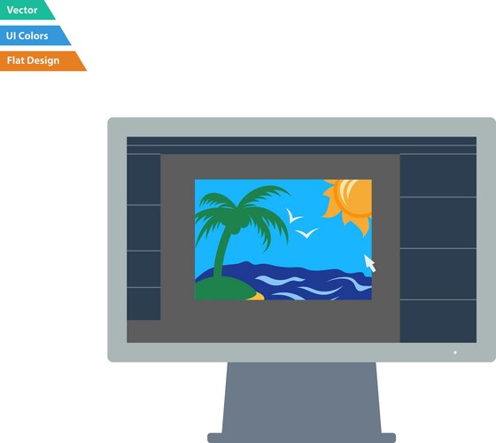 Flat design icon of photo editor on monitor screen vector image