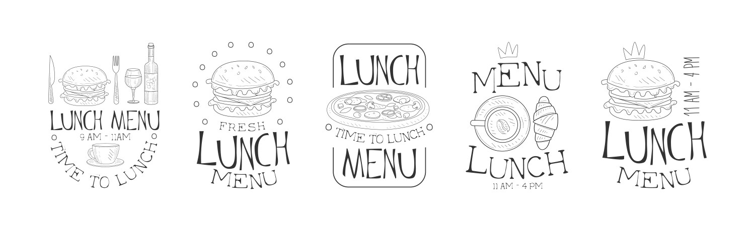 Lunch menu hand drawn monochrome sign design vector image