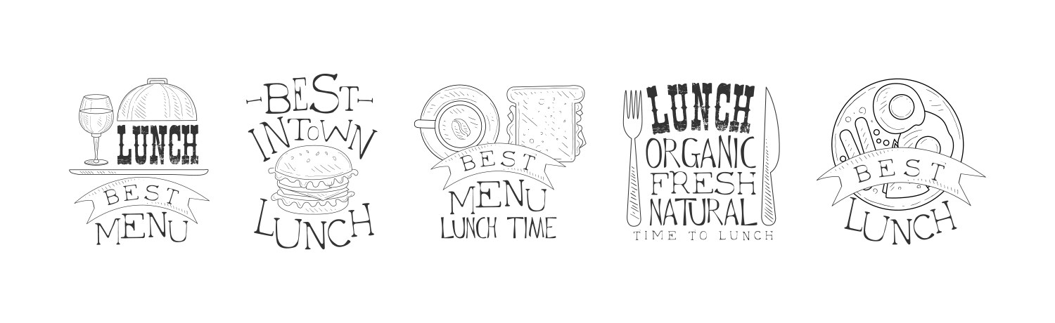 Lunch menu hand drawn monochrome sign design vector image