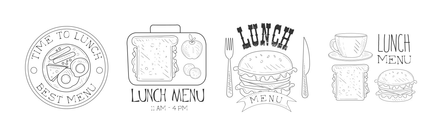 Lunch menu hand drawn monochrome sign design vector image