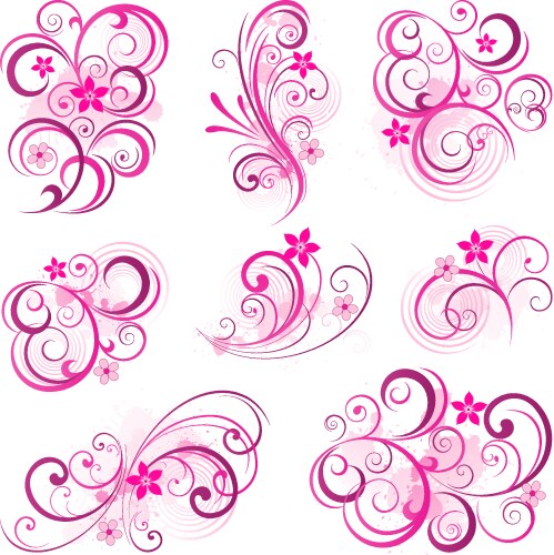 Pink abstract scroll flowers background vector image