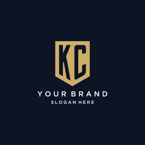 Kc monogram initials logo design with shield icon vector image