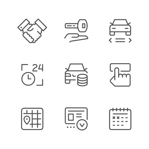 set line icons of car rent vector image