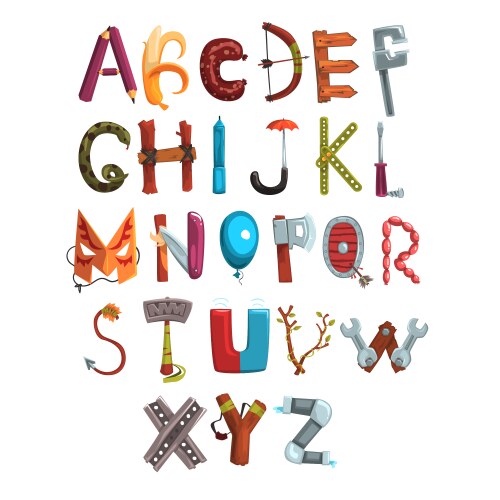 Collection of letters made various objects vector image