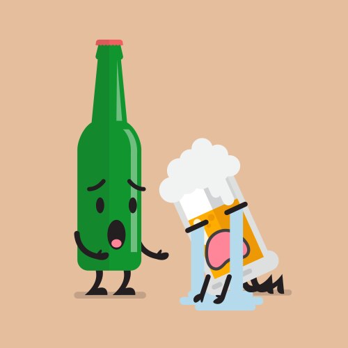 beer bottle soothes sad glass of character vector image