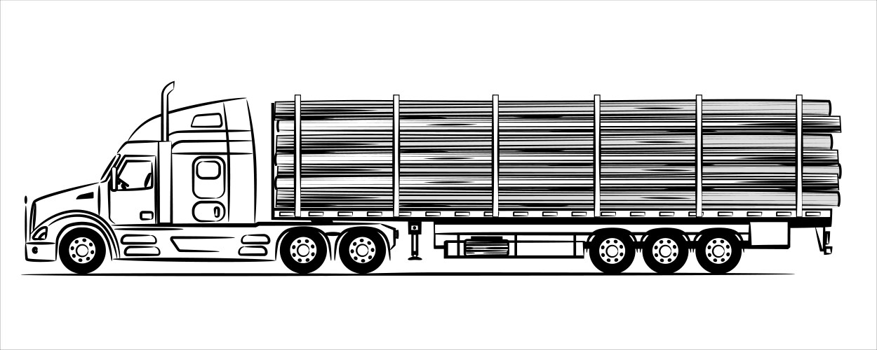 Semi truck with bunch of logs on the road vector image