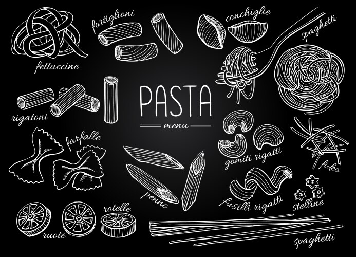 hand drawn pasta menu vintage chalkborad vector image