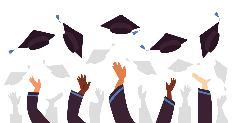 Throwing graduation caps cap flying up student vector image