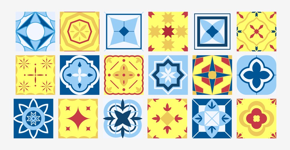 Collection of bright seamless geometric mosaic vector image