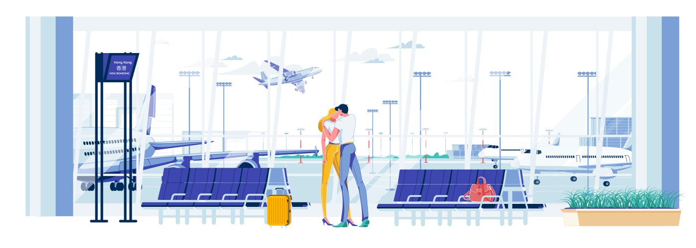 meeting or parting couple in airport terminal vector image