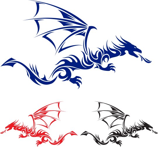 flying drag blue red and black asian tattoo vector image