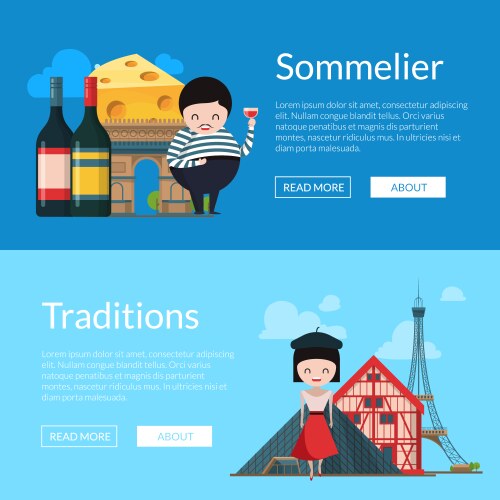 Cartoon france sights and objects vector image