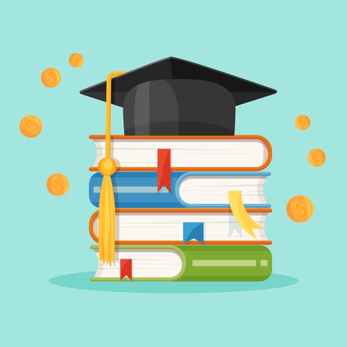 Degree square cap on piles of textbooks vector image