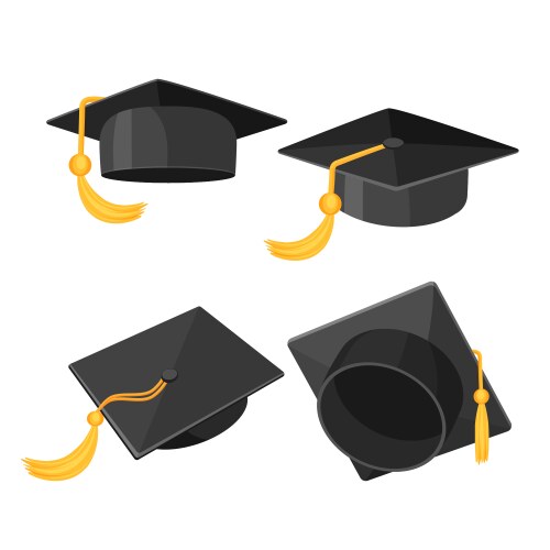 Set of mortarboard caps with golden tassels from vector image