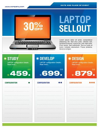 Laptop sale flyer vector image