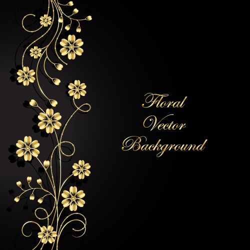 Gold flowers with shadow on dark background vector image