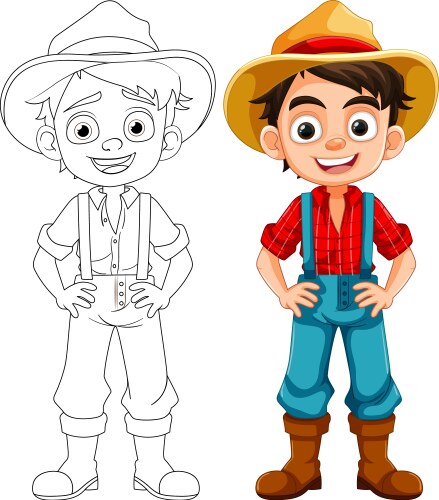 Happy smiley boy in farmer overalls cartoon vector image