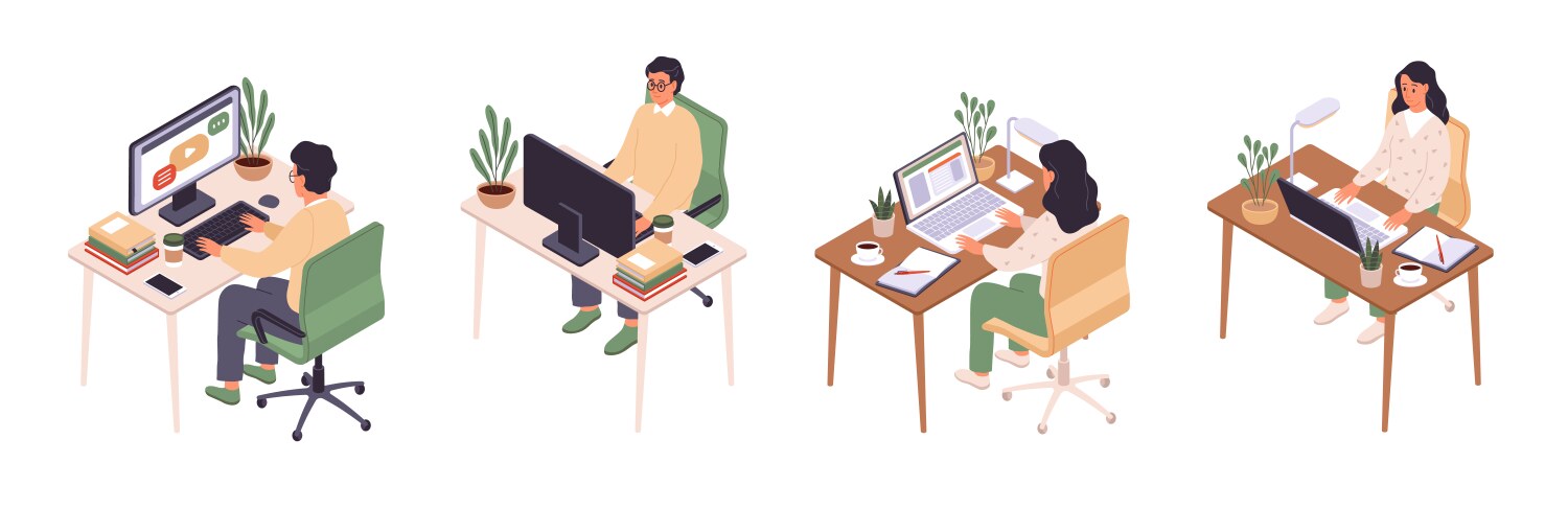 Isometric online education man and woman sitting vector image