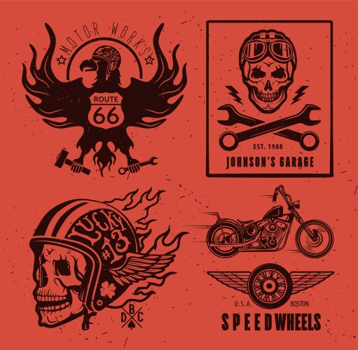 set of vintage motorcycle labels vector image