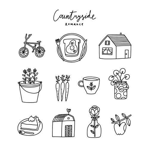 Countryside romance doodles collection vector image