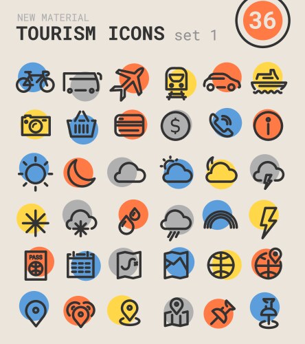 Tourism bold linear icons vector image