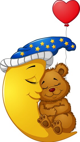 cartoon teddy bear sleep on the moon vector image