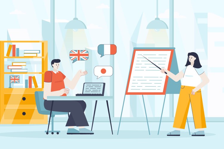 language courses concept in flat design student vector image