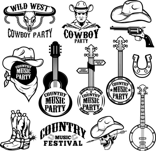 Set of country music festival emblems and design vector image