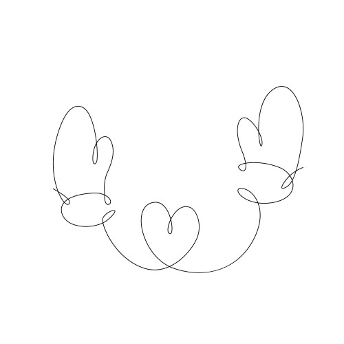 Mittens in one line drawing style winter love vector image