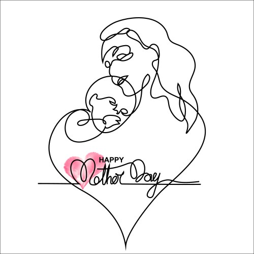 Simple line art of a mother holding her baby vector image