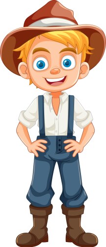 Happy smiley boy in farmer overalls cartoon vector image