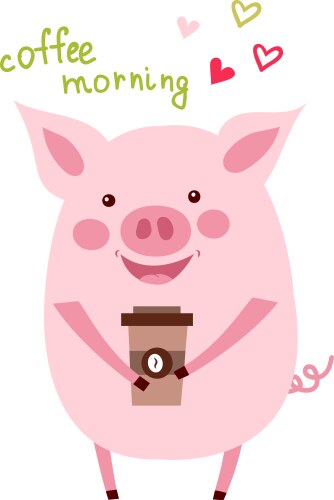 Funny card design with cartoon pig the cup vector image