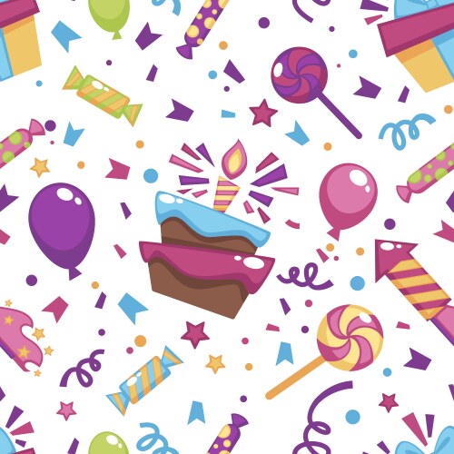 Birthday cake with candle and confetti pattern vector image