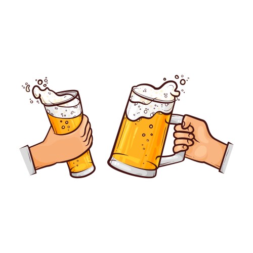 Cartoon hands with beer glasses toasting vector image