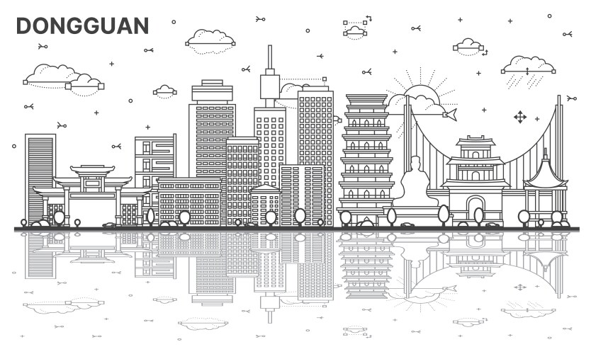 outline dongguan china city skyline with modern vector image