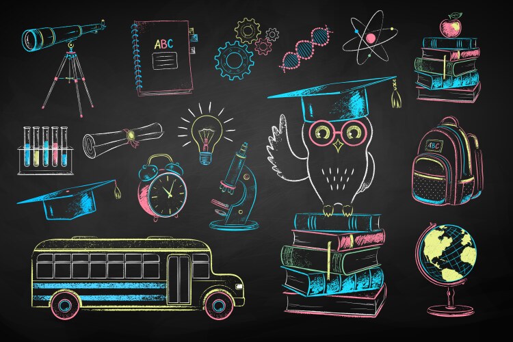 Chalk drawn education set vector image