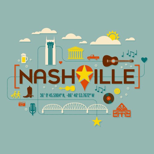 Nashville landmarks attractions and text design vector image