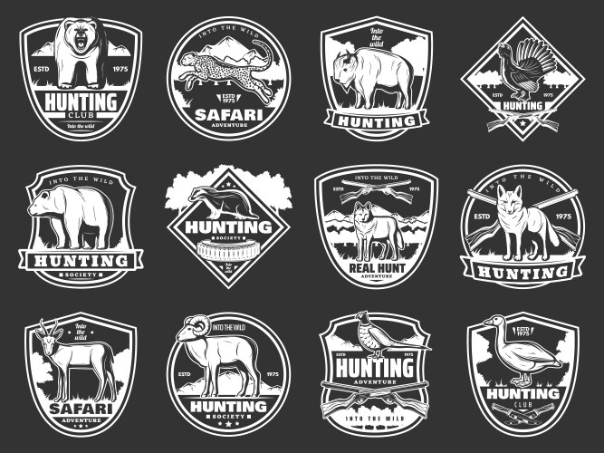 animals hunting club hunt open season icons vector image