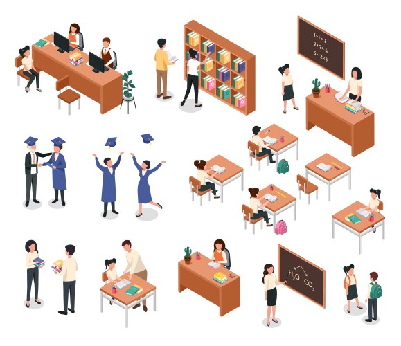 Isometric school teacher giving lesson vector image