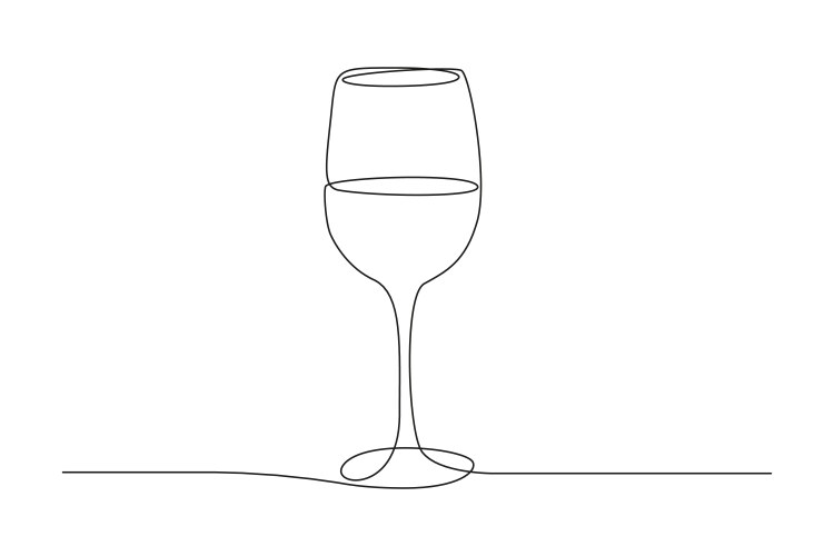 Continuous one line drawing wine glass drink vector image