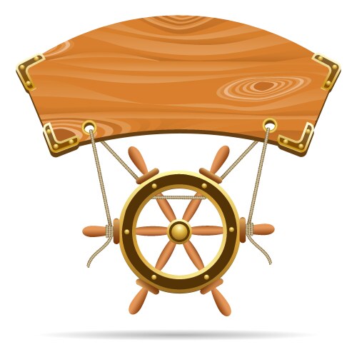 Wooden signboard with steering wheel vector image