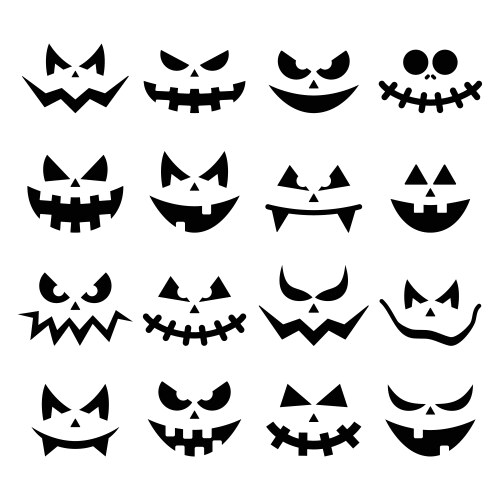 Scary halloween pumpkin faces icons set vector image