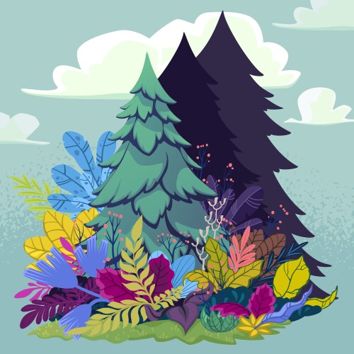 forest with firtree and plants vector image