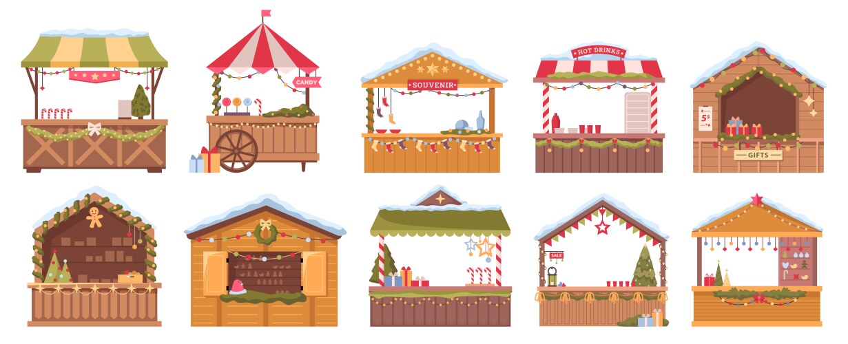 Christmas market stall kiosk marketplace booth vector image