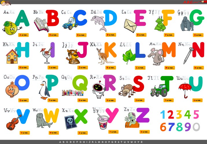 Alphabet with cartoon characters set vector image