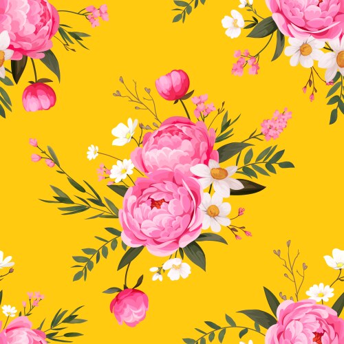 contemporary floral print with peonies and small vector image