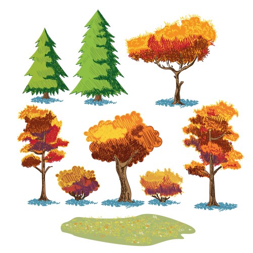 Autumn plants sketch mini set vector image