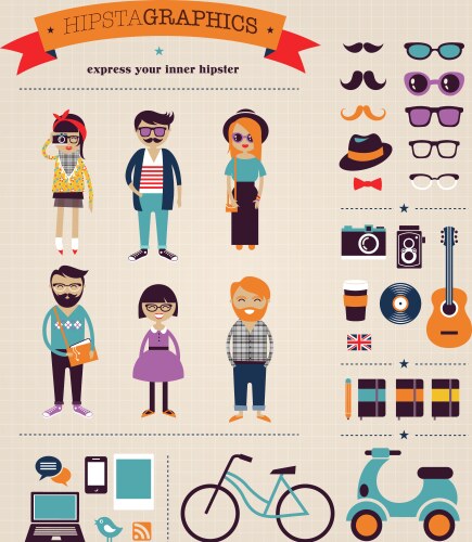 Hipster info graphic concept background with icons vector image